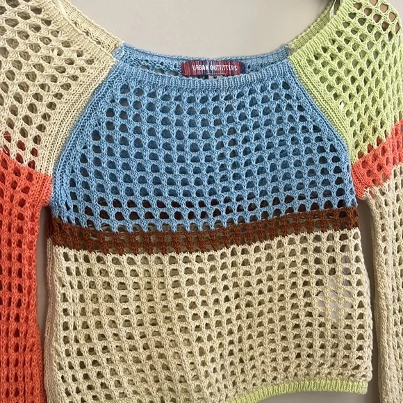 Urban Outfitters Chloe Cropped Open-knit Sweater Y2K Color Block Crochet | M - Picture 7 of 9
